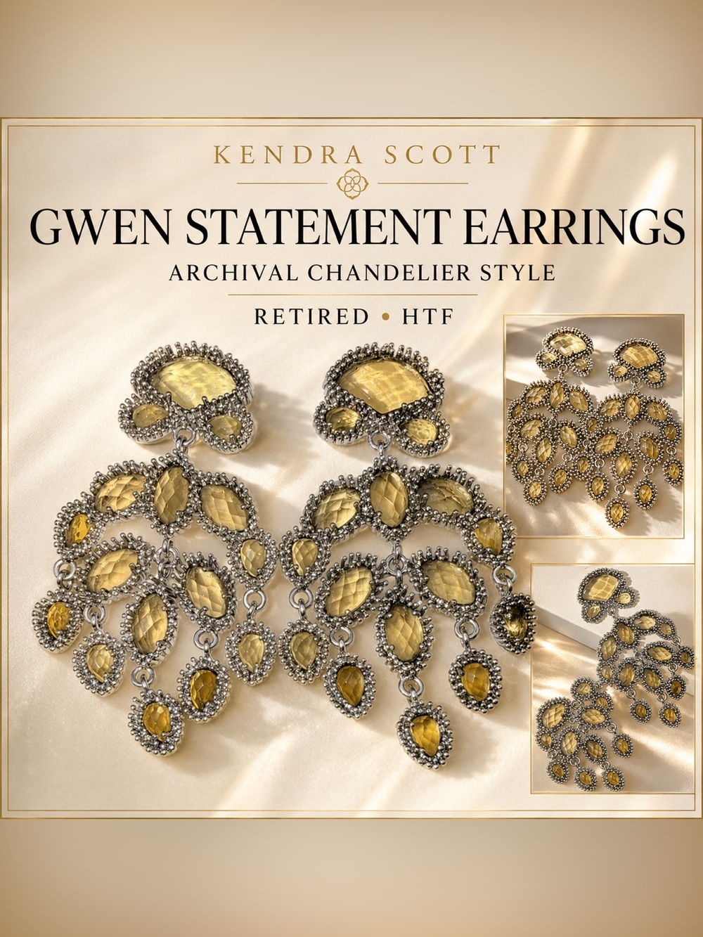 ✨Kendra Scott Gwen Statement Earrings Citrine Yellow Archival Chandelier Retired